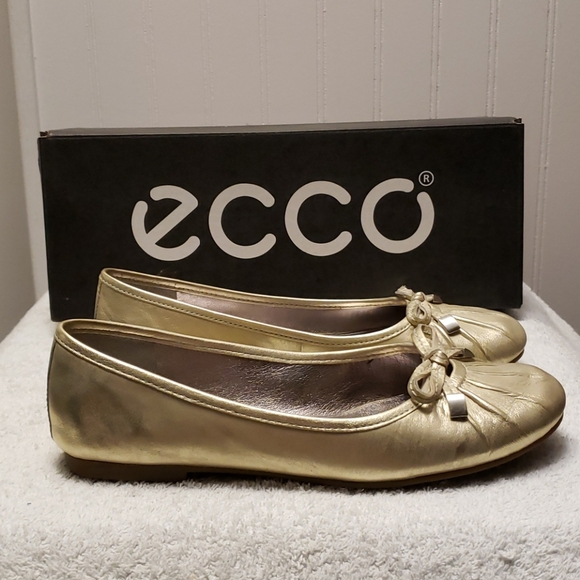 Ecco Goya Bow metallic gold leather ballet flats,7 - Picture 4 of 10